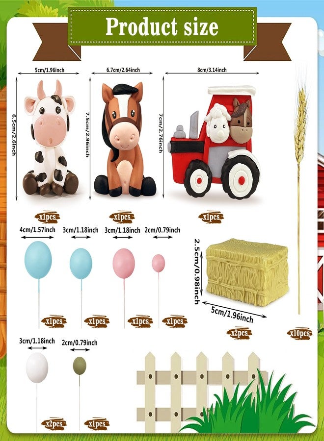 KEEPARTY 22 PCS Farm Cake Topper - Cow Horse Tractor Cake Decorations for Baby Shower Cow Themed Girls Boys Birthday Party Decorations Supplies (Tractor) - Image 2