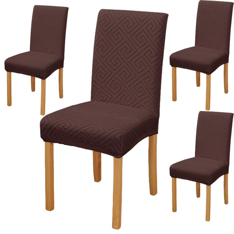 Styleys Elastic Chair Cover Stretch Removable Washable Jacquard Dining Chair Cover Protector Seat Slipcover (Pack of 4, Chocolate, JCMC21) - Image 1