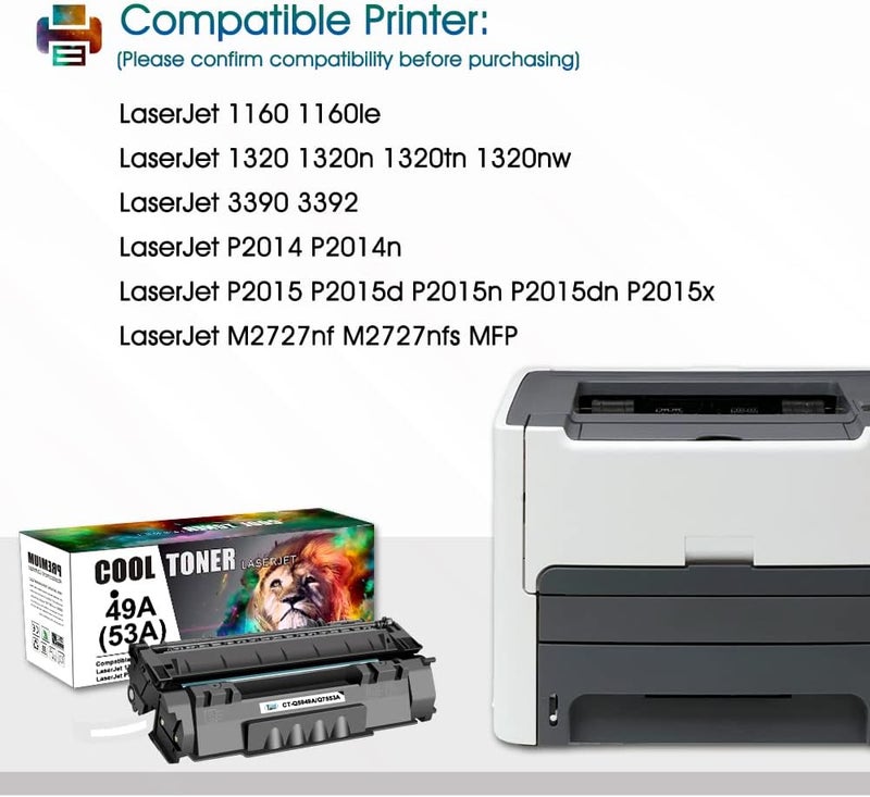 كول تونر خرطوشة حبر متوافقة Q5949A بديلة لـ HP 49A Q5949A 49X Q5949X 53A Q7553A لطابعات HP 1320 1320n P2015 P2015dn P2014 3390 1160 P2015d 1320tn M2727nf (أسود، عبوة واحدة) - Image 2