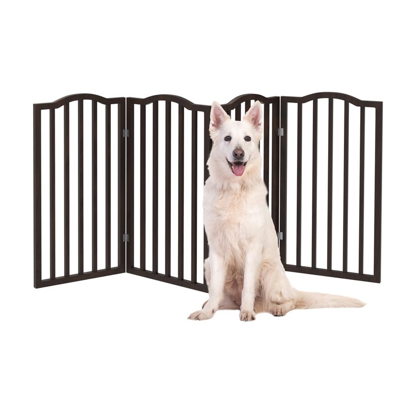 Pet Gate 4Panel Indoor Foldable Dog Fence for Stairs Hallways or Doorways 72x32Inch Wood Freestanding Dog Gates by PETMAKER Brown