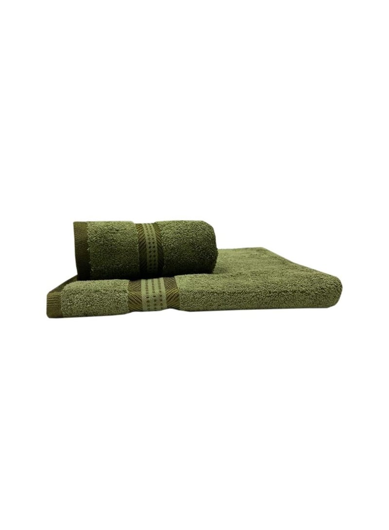 BYFT Daffodil (Green) Premium Towels (Set of 1 Hand & 1 Bath Towel) 100% Cotton, Highly Absorbent and Quick dry, Hotel and Spa Quality Bath linen with Stripe Diamond Dobby-500 Gsm  - Image 3