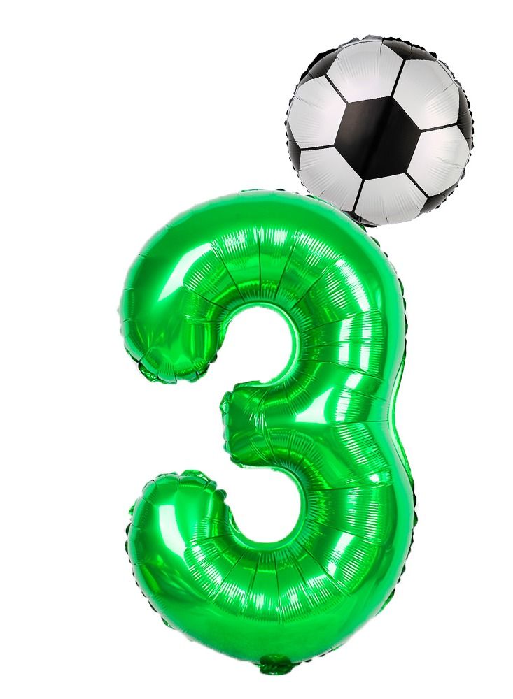 DecoLoral DECOR ME Football Soccer Birthday Party Decorations Soccer Ball Number Balloon Green foil Number Balloon No 3 - Image 1