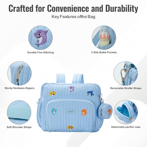 GOBABYMART Diaper Bag Backpack with Changing Pad - Travel Baby Bag, Insulated Bottle Pockets, Stroller Straps (Medium - Blue Sharks) - Image 3