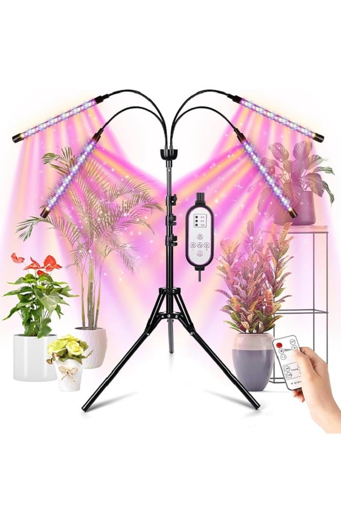 Grow Lights Plants With Stand, Red Blue White Full Spectrum Plant Light with 80-150cm Adjustable Tripod Stand, Indoor Grow Lamp  with 4/8/12H Timer with Remote Control with Remote Control, Adjustable Gooseneck,Suitable For Various Plants Growth - Image 1
