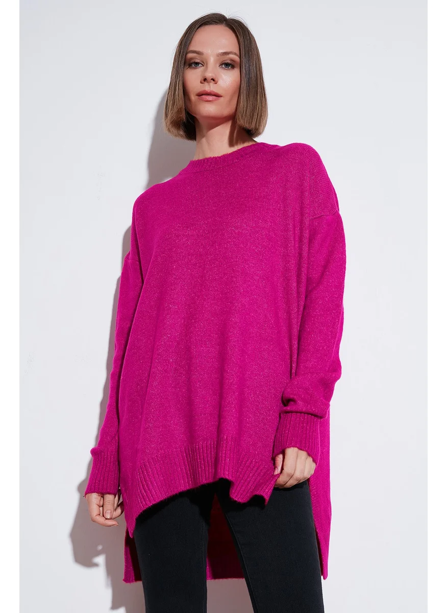 Lela Casual Cut Slit Detailed Crew Neck Sweater Women's Sweater 4616142Y