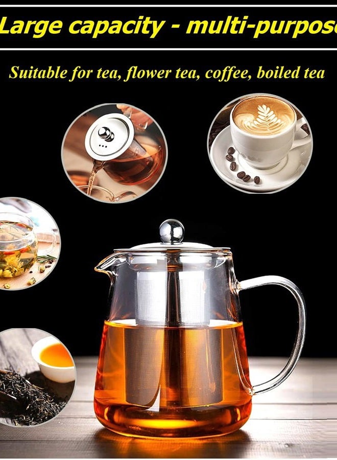 Newraturner Mini Size Glass Teapot Tea Kettle-with Stainless Steel Removable Infuser for Blooming Tea & Loose Leaf Tea, Microwave & Stovetop Safe, 950ML/32oz (L-950) - Image 2
