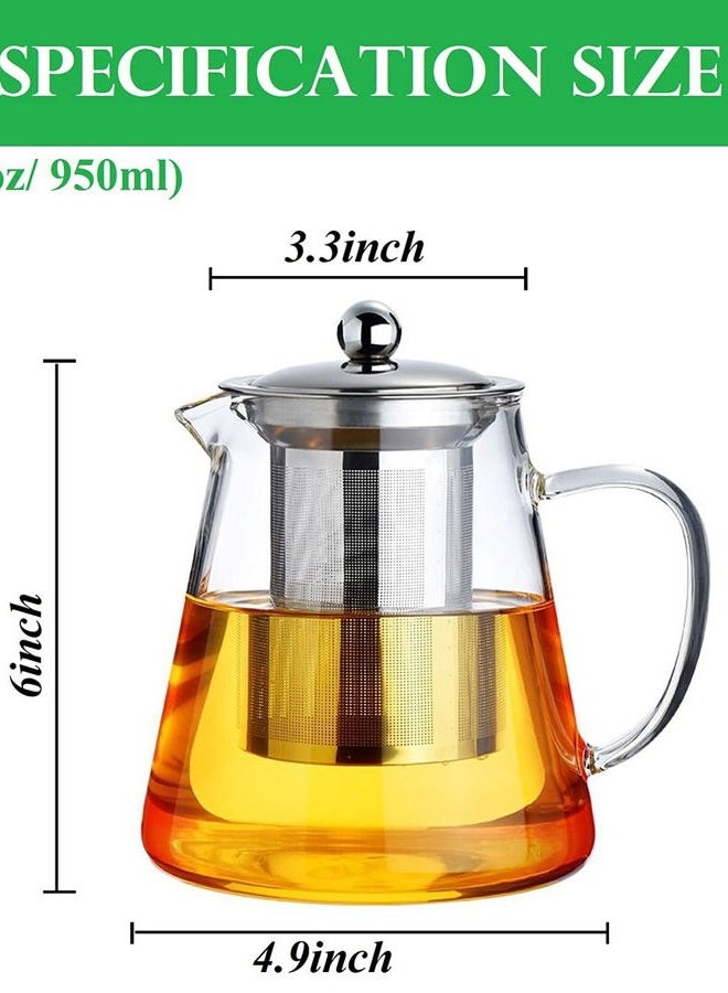 Newraturner Mini Size Glass Teapot Tea Kettle-with Stainless Steel Removable Infuser for Blooming Tea & Loose Leaf Tea, Microwave & Stovetop Safe, 950ML/32oz (L-950) - Image 4
