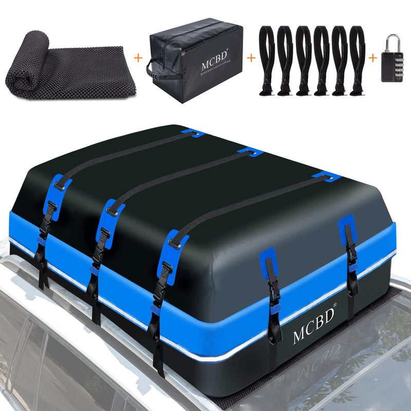 MCBD Roof Box, 21 Cubic Feet Waterproof Roof Luggage, Portable Roof Boxes, Car Roof Rack Suitable for All Vehicles, SUV with/without Rails, Includes 10 Reinforced Straps + 6 Suitable Door Hooks, 594L - Image 1