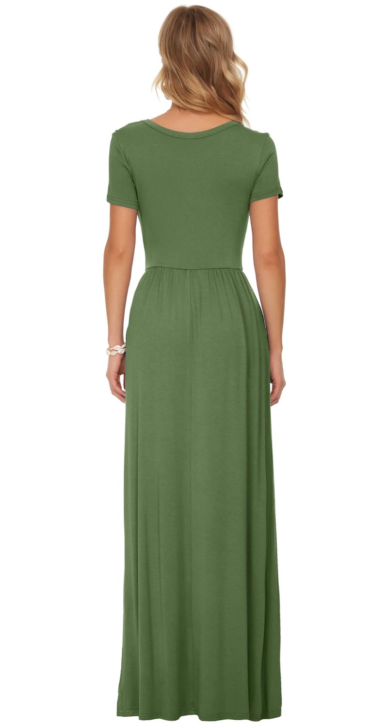 AUSELILY Women's Short Sleeve Loose Plain Casual Long Maxi Dresses for Women 2025 Army Green XL - Image 5