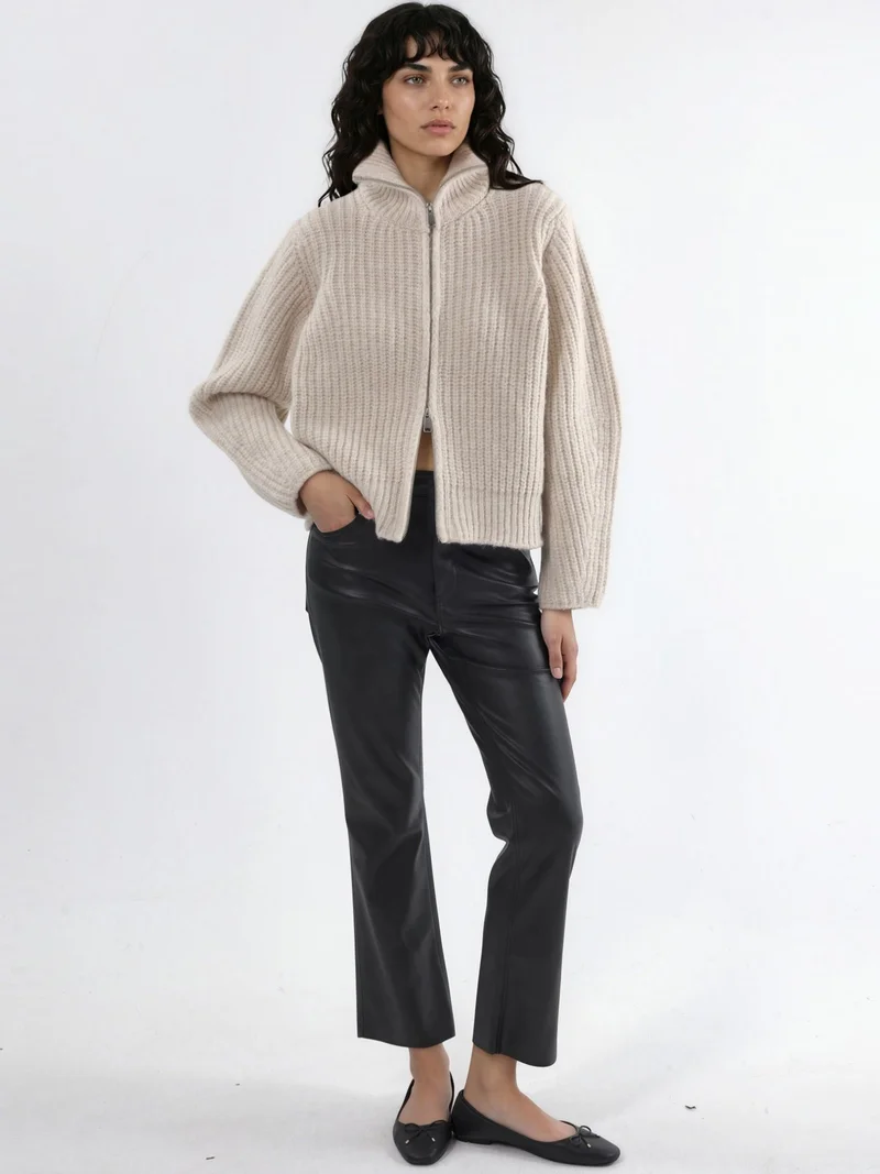 HICCUP Thick Textured Turtleneck Zip-Up Cardigan