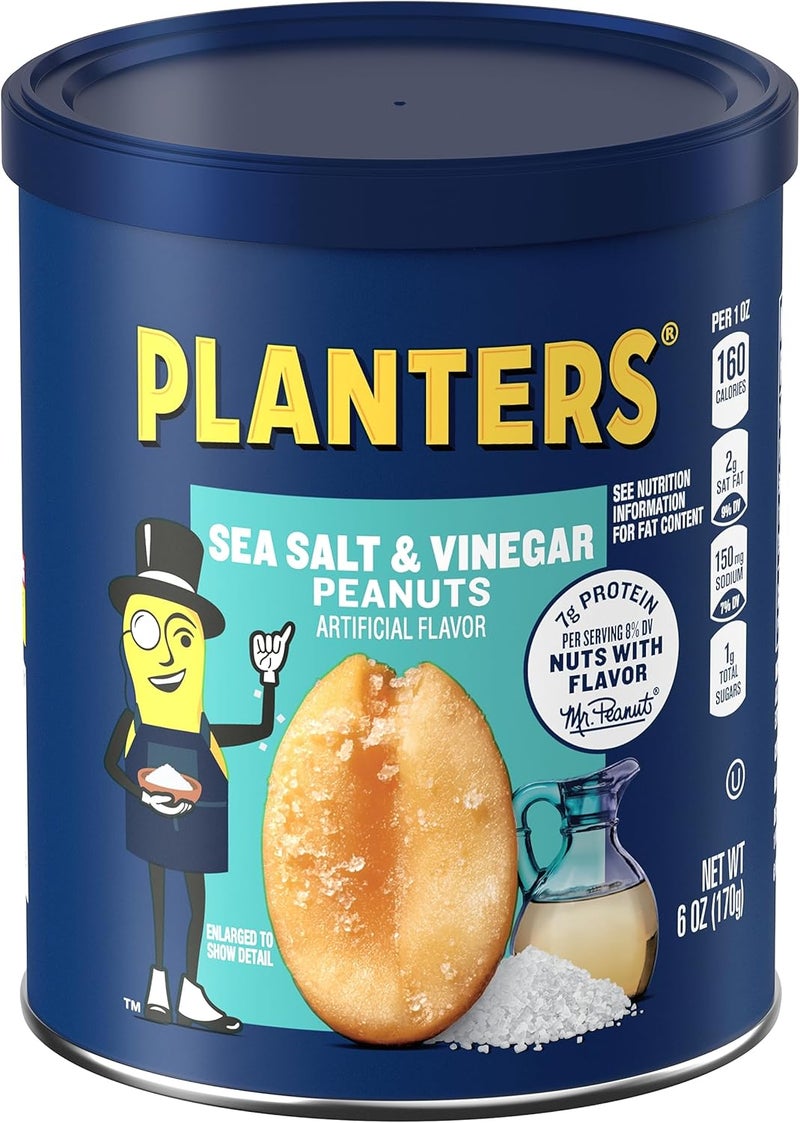 Planters Sea Salt & Vinegar Peanuts - 6 oz Canister - Image 1