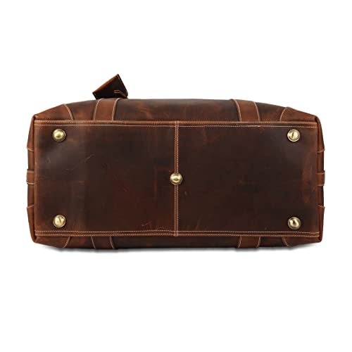 KomalC Leather Duffel Bags for Men and Women - Full Grain Buffalo Leather - Dark Tan - Image 2