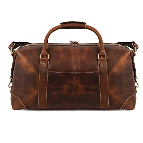 KomalC Leather Duffel Bags for Men and Women - Full Grain Buffalo Leather - Dark Tan - Image 5