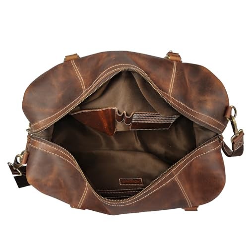 KomalC Leather Duffel Bags for Men and Women - Full Grain Buffalo Leather - Dark Tan - Image 3