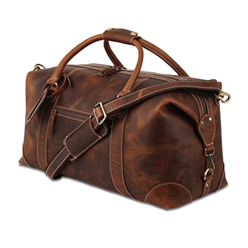 KomalC Leather Duffel Bags for Men and Women - Full Grain Buffalo Leather - Dark Tan - Image 4