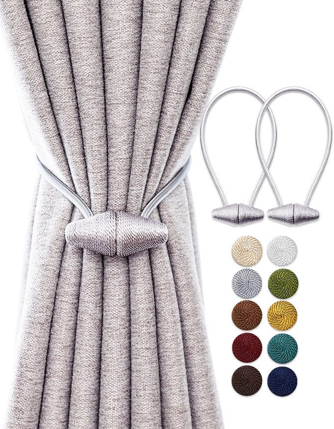 Magnetic Curtain Tiebacks with Upgrade Larger Magnet 2 Pack 16 Inch Drapery Holdbacks for Indoor Outdoor Curtain Silver Grey