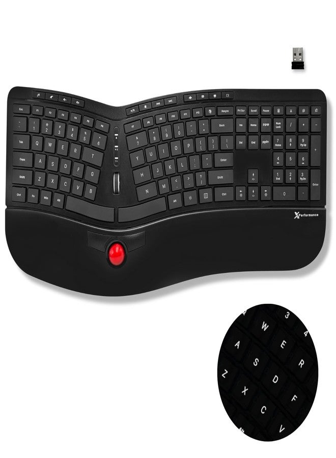X9 Performance Ergonomic Wireless Keyboard with Trackball - Rechargeable, Backlit, Built in Mouse Buttons - 2.4G Split Keyboard Wireless for Windows PC and Chrome - All in One Typing Solution - Image 1