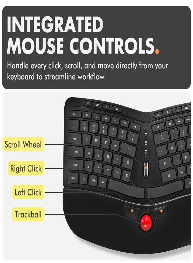 X9 Performance Ergonomic Wireless Keyboard with Trackball - Rechargeable, Backlit, Built in Mouse Buttons - 2.4G Split Keyboard Wireless for Windows PC and Chrome - All in One Typing Solution - Image 5