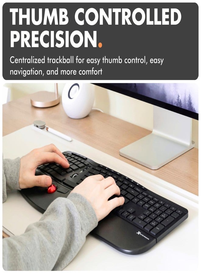X9 Performance Ergonomic Wireless Keyboard with Trackball - Rechargeable, Backlit, Built in Mouse Buttons - 2.4G Split Keyboard Wireless for Windows PC and Chrome - All in One Typing Solution - Image 3