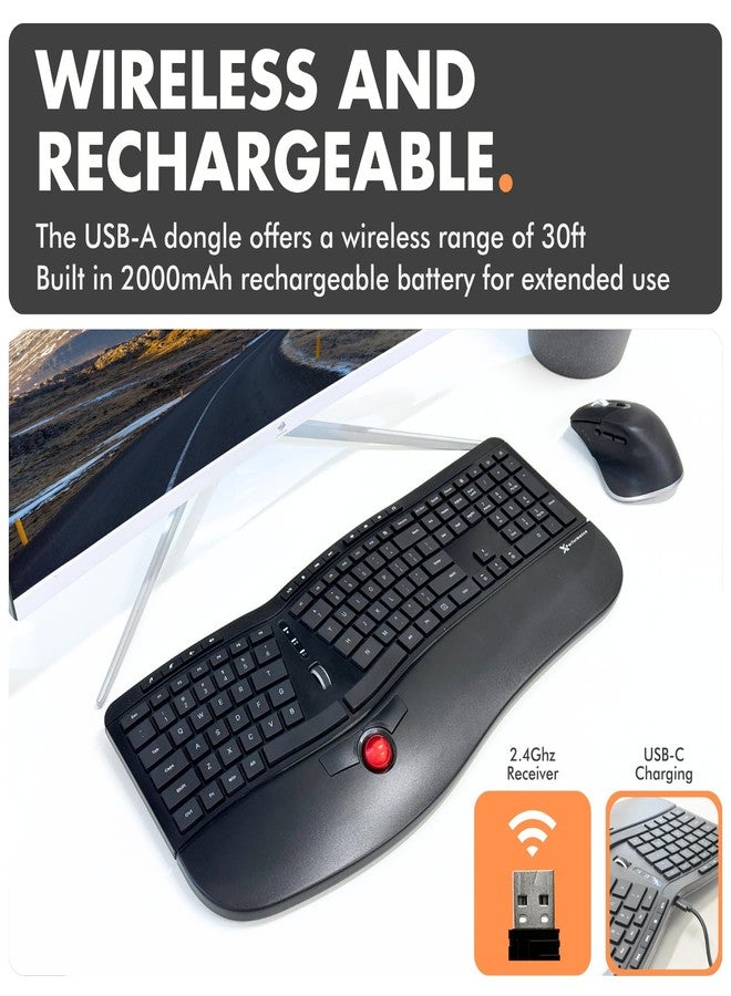 X9 Performance Ergonomic Wireless Keyboard with Trackball - Rechargeable, Backlit, Built in Mouse Buttons - 2.4G Split Keyboard Wireless for Windows PC and Chrome - All in One Typing Solution - Image 4