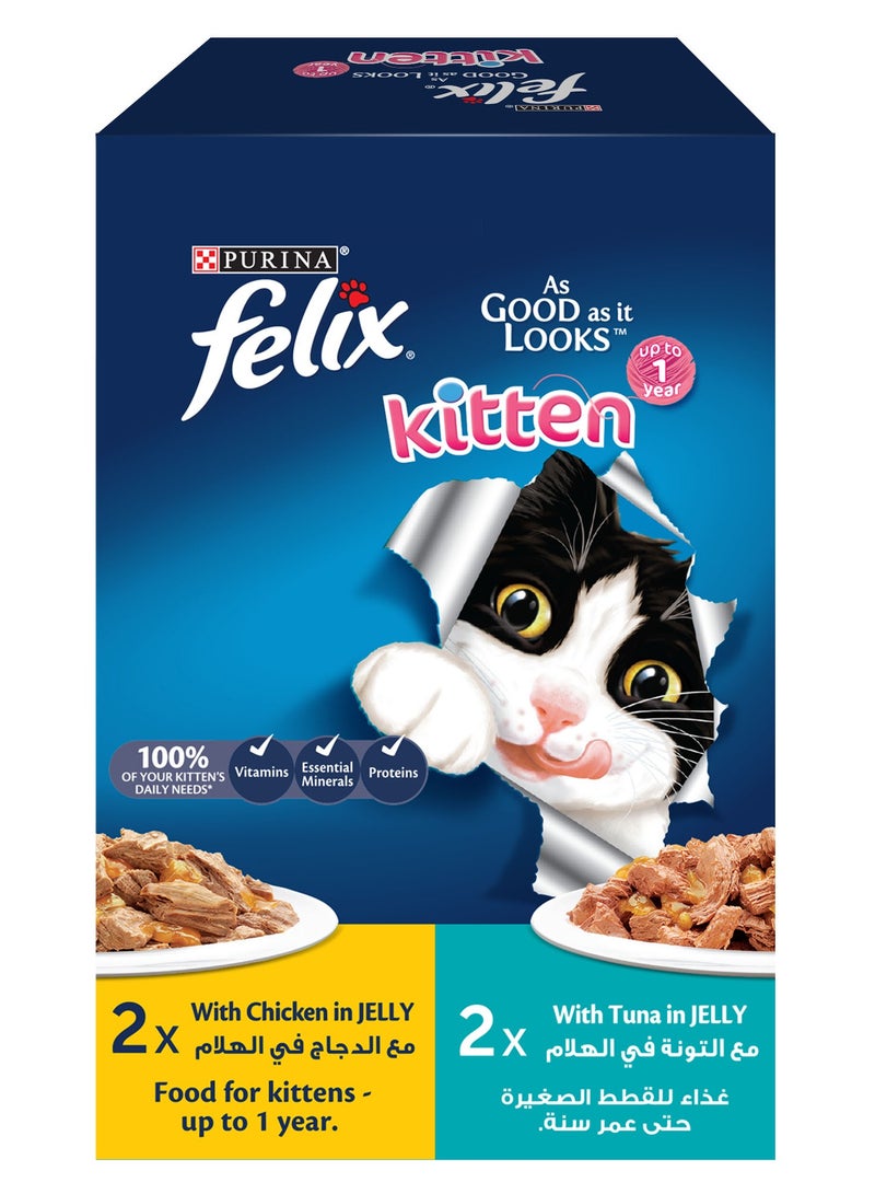Purina- invalid brand name Felix As Good As It Looks Kitten Cat Food In Jelly Chicken Pouches And  Tuna Pouches Pack Of 4 - Image 4