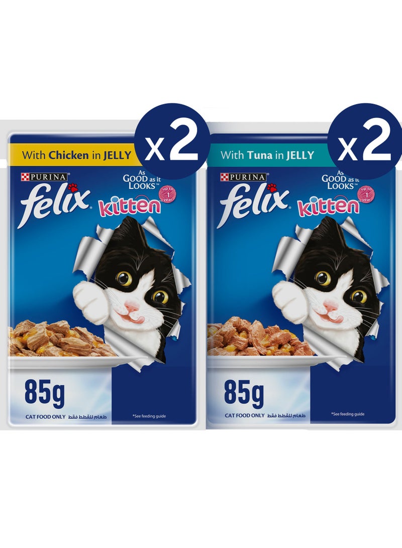 Purina- invalid brand name Felix As Good As It Looks Kitten Cat Food In Jelly Chicken Pouches And  Tuna Pouches Pack Of 4 - Image 2