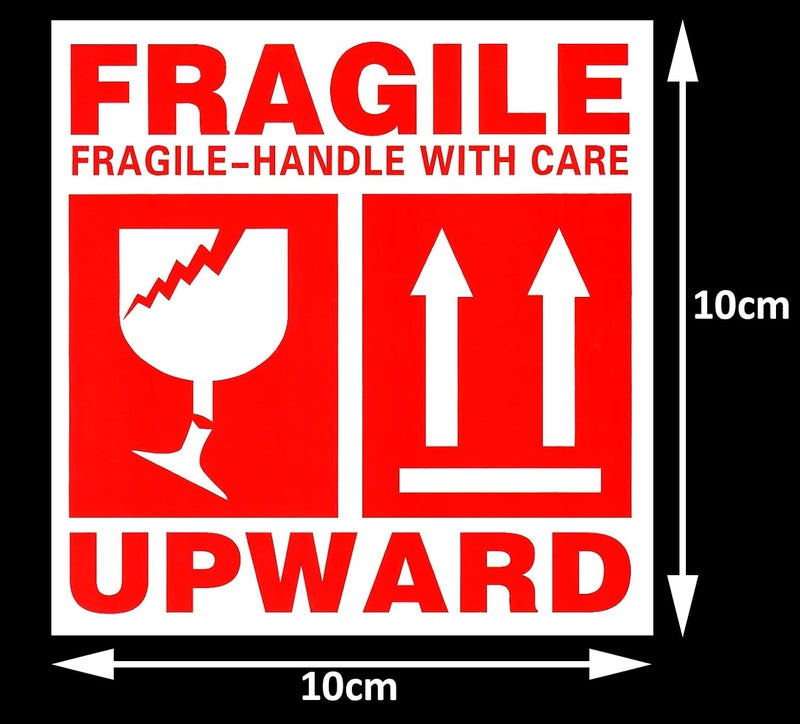 Rubik 250pc Large Fragile Stickers 10 x 10cm, Handle With Care Upward Warning Labels For For Safe Shipping Packing Boxes Luggage - Image 2