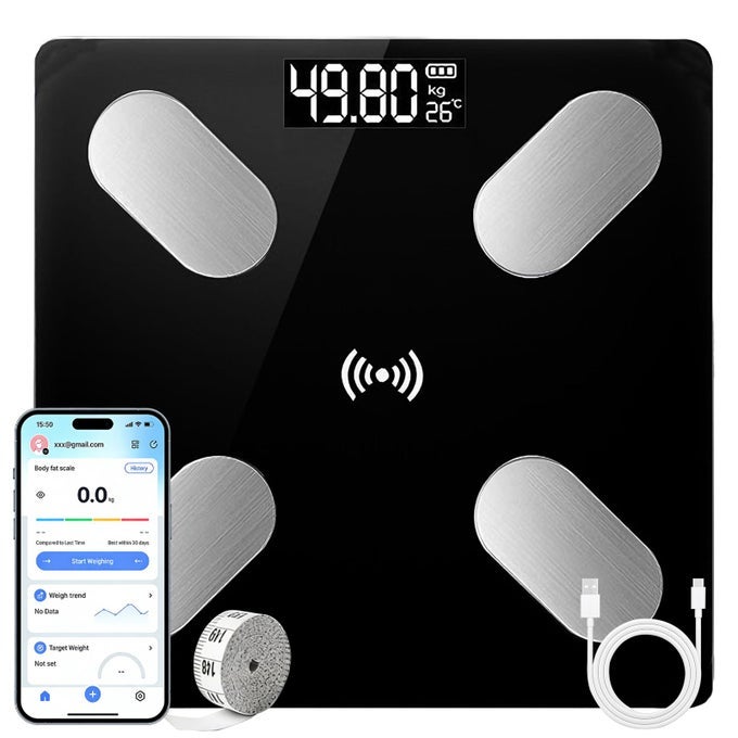 WEIGHING SCALES FOR BODY WEIGHT, BATHROOM SCALES WITH HIGH PRECISION SENSORS, SMART BODY COMPOSITION INDICES SCALE FOR BODY WEIGHT BODY FAT MONITOR BMI MUSCLE MASS BONE IOS ANDROID APP BLUETOOTH