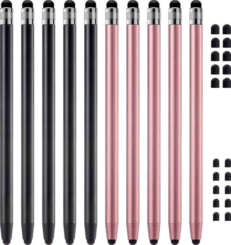 تشاو كيو قلم Stylus للشاشات التي تعمل باللمس، من ، 10 قطع عالية الحساسية والدقة، مناسبة لأجهزة iPad وiPhone وAndroid وجميع أنواع الشاشات التي تعمل باللمس (اللون أسود/ذهبي وردي). - Image 1