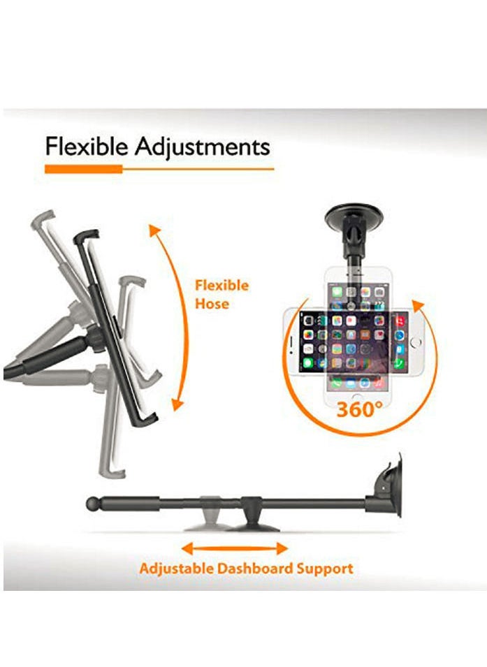 TechnoMounts - New Technomounts Gooseneck Car Phone Holder Tablet Mount Flexible Hose Tube 360 Degree Rotation for sizes 3.5" to 11" inch Tablets and Mobiles… - Image 1