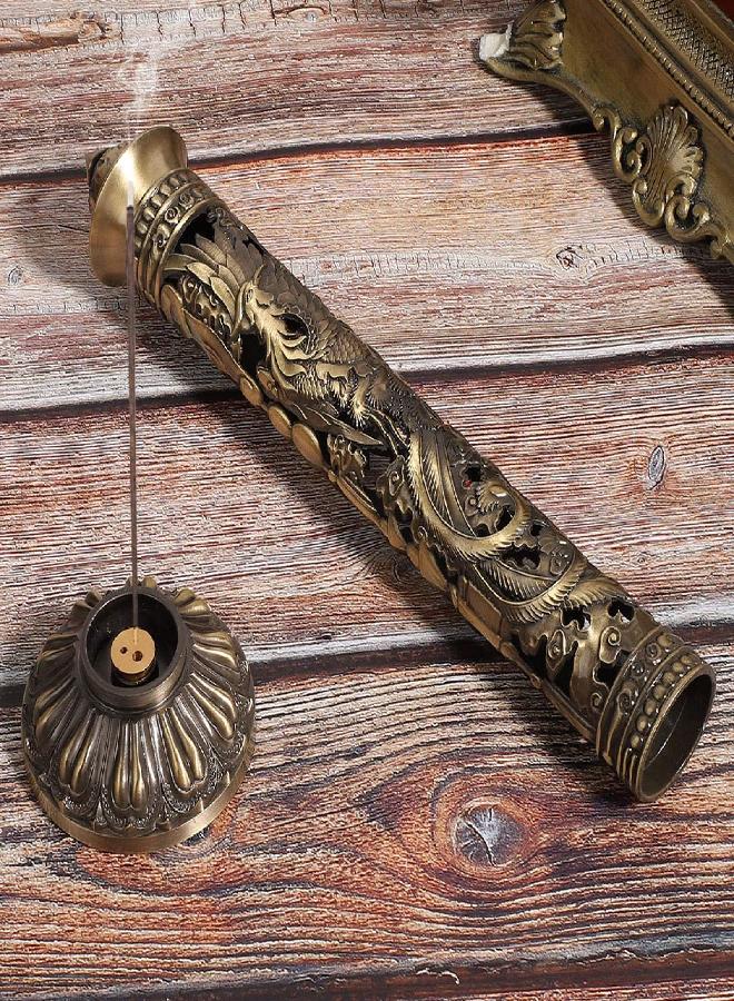 GOTOTOP Vertical Incense Burner, Retro Incense Tower Holder Brass Stick Incense Holder Incense Burner with Dragon Phoenix Pattern for Home Office Yoga Meditation, 8.5x7cm/3.3x2.8in - Image 3