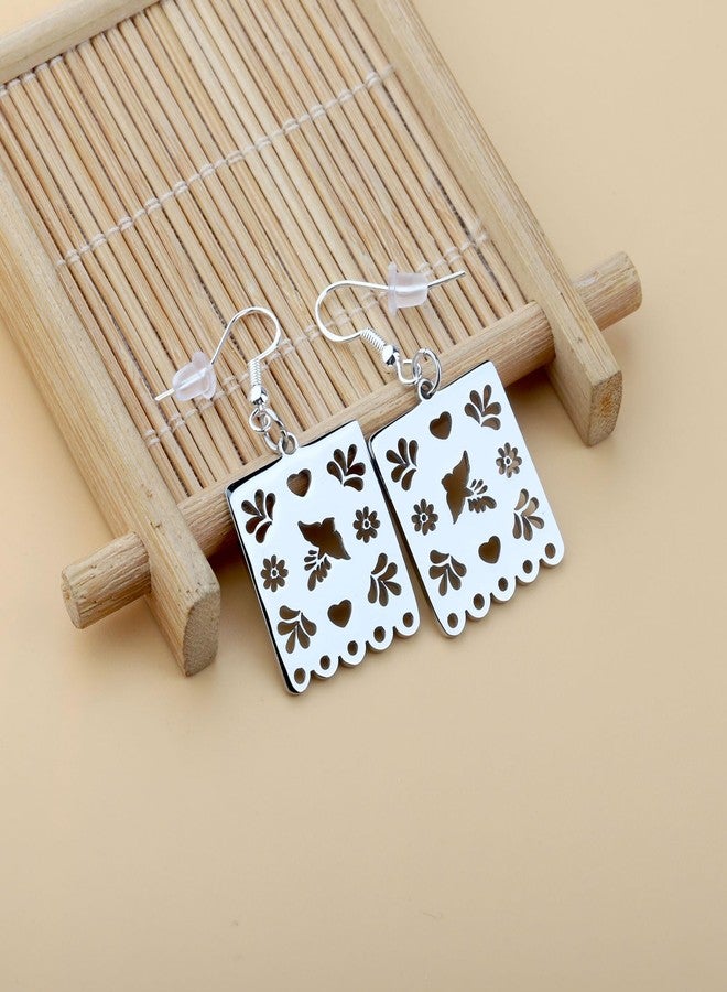 SEIRAA Papel Picado Earrings Folklorico Ear Jewels Mexican Drop Earrings Mexican Jewelry For Women (WhiteEarr) - Image 2