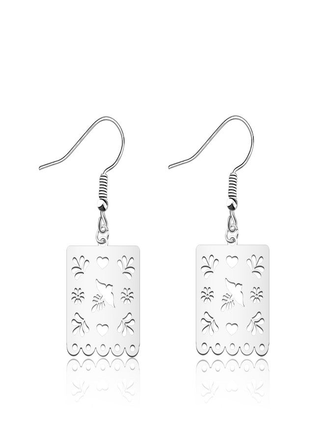 SEIRAA Papel Picado Earrings Folklorico Ear Jewels Mexican Drop Earrings Mexican Jewelry For Women (WhiteEarr) - Image 1
