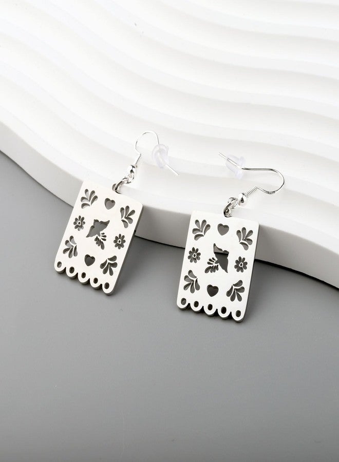 SEIRAA Papel Picado Earrings Folklorico Ear Jewels Mexican Drop Earrings Mexican Jewelry For Women (WhiteEarr) - Image 4