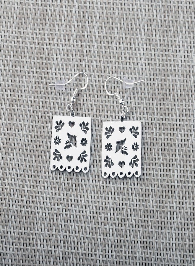 SEIRAA Papel Picado Earrings Folklorico Ear Jewels Mexican Drop Earrings Mexican Jewelry For Women (WhiteEarr) - Image 3