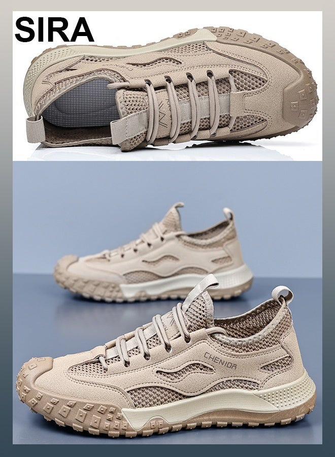 SIRA Men's Khaki Hiking Sneakers – Lightweight Outdoor Shoes for Trail & City, Breathable Mesh Walking Shoes with Anti-Slip Sole & All-Day Comfort - Image 3