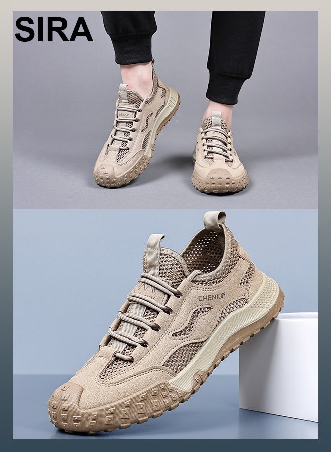 SIRA Men's Khaki Hiking Sneakers – Lightweight Outdoor Shoes for Trail & City, Breathable Mesh Walking Shoes with Anti-Slip Sole & All-Day Comfort - Image 2