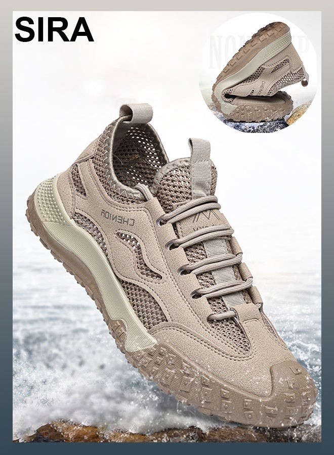 SIRA Men's Khaki Hiking Sneakers – Lightweight Outdoor Shoes for Trail & City, Breathable Mesh Walking Shoes with Anti-Slip Sole & All-Day Comfort - Image 4