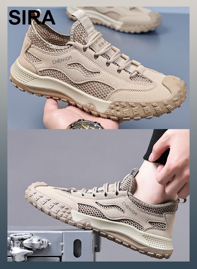 SIRA Men's Khaki Hiking Sneakers – Lightweight Outdoor Shoes for Trail & City, Breathable Mesh Walking Shoes with Anti-Slip Sole & All-Day Comfort - Image 1