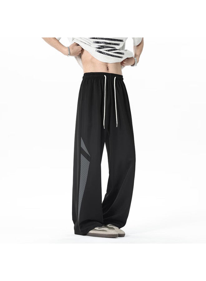 Maybeyond Casual Pants For Men, Spring And Autumn Season, Draping Simple Versatile Wide-leg Loose Straight-leg Trousers, Ql-98 Black 3XL - Image 1