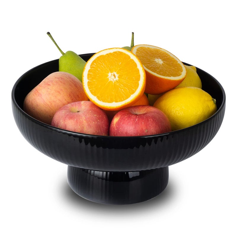 Magclay Ceramic Fruit Bowl with Draining Holes 10 Large Fruit Basket with Multifunctional Removable Pedestal Decorative Fruit Bowl for Table Countertop Fruit and Vegetable Holder Black