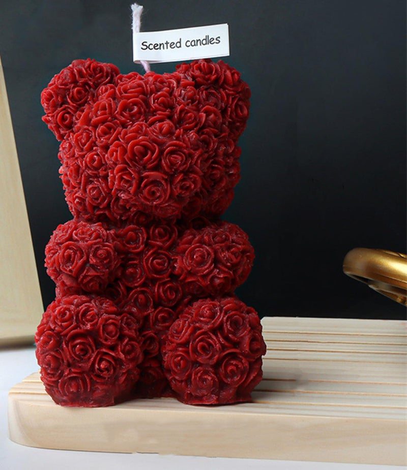 T-shin Cute Bear Shape Scented Candle,143G Rose Flower Clusters Aesthetic Handmade Soy Wax Aroma Decorative Candle for Table Photo Prop Wedding Birthday,Prefect Gift for Meditation Stress (Bear) - Image 1