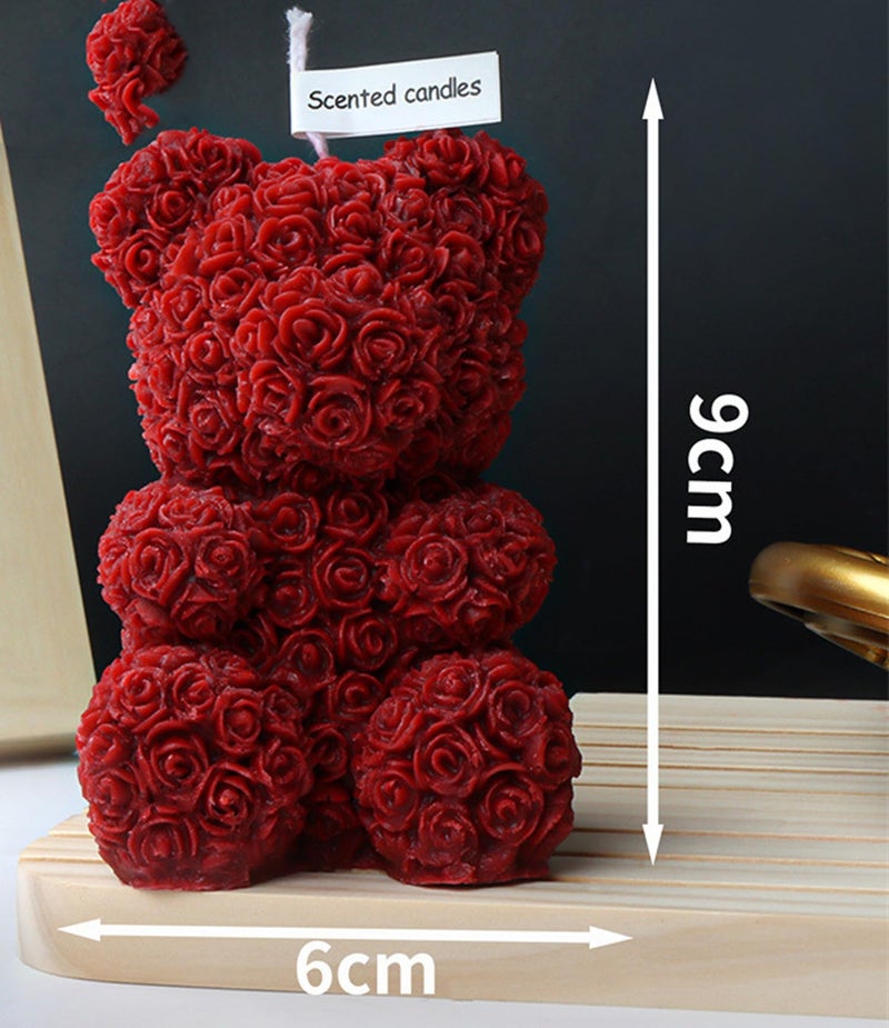 T-shin Cute Bear Shape Scented Candle,143G Rose Flower Clusters Aesthetic Handmade Soy Wax Aroma Decorative Candle for Table Photo Prop Wedding Birthday,Prefect Gift for Meditation Stress (Bear) - Image 2