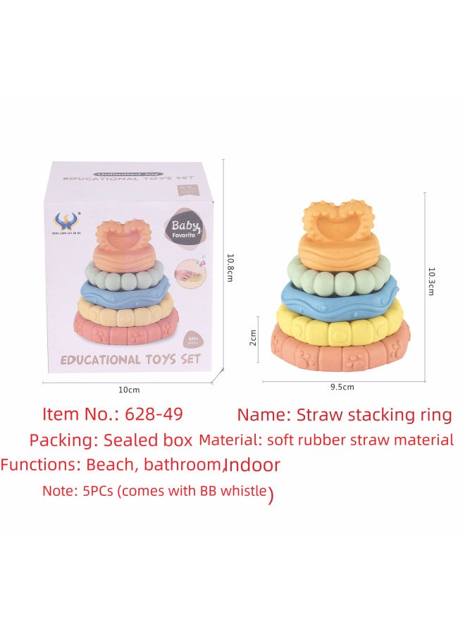 Toy Stacking Rings Cups Set Colorful Building Blocks Educational Early Learning Toy For Children Aged 12 Months Up-Color:【Colorful Rainbow】 Overlap 628-38 - Image 3