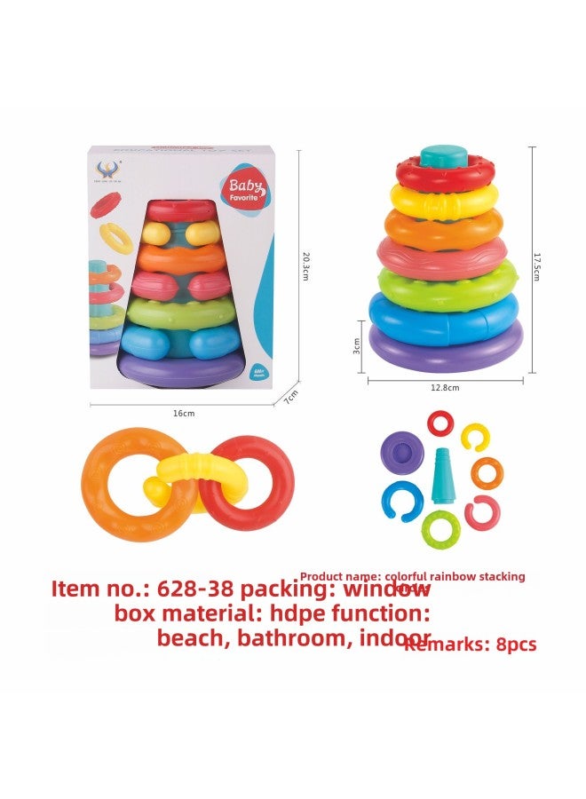Toy Stacking Rings Cups Set Colorful Building Blocks Educational Early Learning Toy For Children Aged 12 Months Up-Color:【Colorful Rainbow】 Overlap 628-38 - Image 1