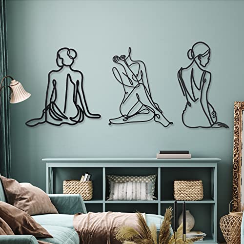 Photect 3 Pcs Metal Wall Art Decor Minimalist Abstract Woman Wall Art Metal Modern Line Drawing Decor Female Single Line Home Hanging for Bedroom Bathroom Living Room Christmas Housewarming(Vintage) - Image 2