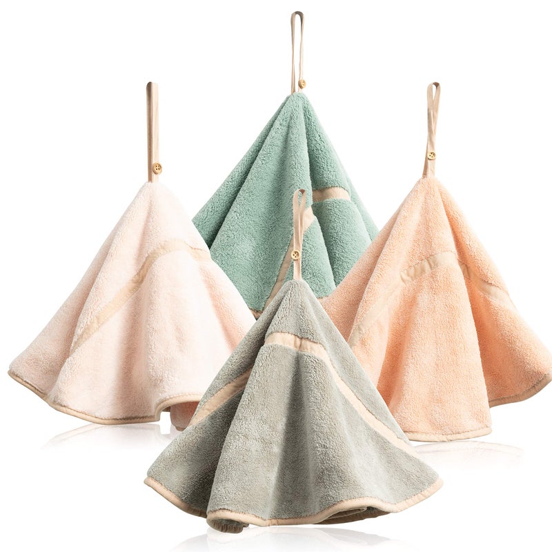 R HORSE 4Pcs Hanging Hand Towels with Loop Absorbent Coral Fleece Bathroom Hand Towels Soft Thick Dish Cloth Dry Towels for Kitchen Bathroom 4 Colors