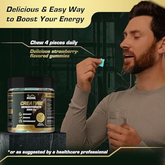 THE MONK Creatine Monohydrate Gummies for Men & Women - Sugar Free, Vegan, Gluten-Free, Non-GMO - 5000 mg Per Serving - 120 Gummies - Image 5