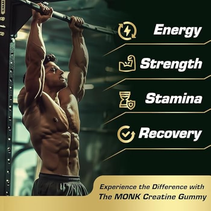 THE MONK Creatine Monohydrate Gummies for Men & Women - Sugar Free, Vegan, Gluten-Free, Non-GMO - 5000 mg Per Serving - 120 Gummies - Image 3
