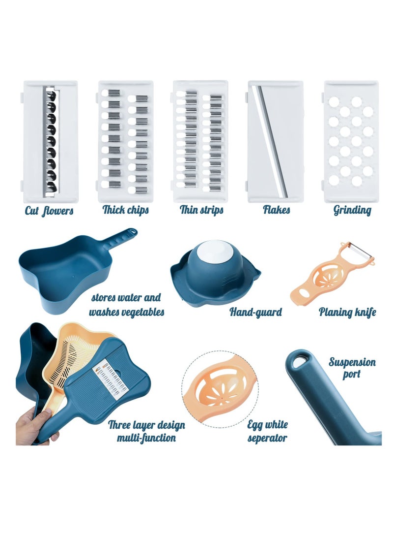 SYOSI قطاعة خضار ومبشرة، على شكل كمان 5 في 1، قطاعة خضار متعددة الوظائف مع 5 شفرات، قطاعة خضار في المطبخ، مبشرة بطاطس، قطاعة بصل، قطاعة طماطم ليمون، مقشرة خضار - Image 2